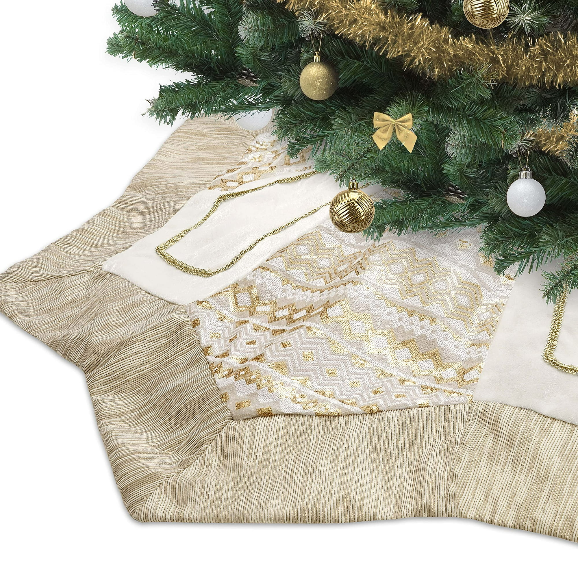 Falda Para Árbol De Navidad Valery Madelyn, Oro Blanco, 120 Cm