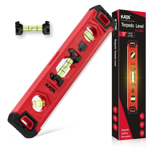 Torpedo Level KATA con iluminación magnética, 23 cm, con ampollas 45/90/180