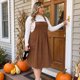 thumbnail image 2 of Agnes Orinda Conjuntos de Halloween Vestido Pichi de Pana Talla Grande para Mujer con Pliegues en Línea A con Bolsillos y Correas Ajustables 4X Marrón, 2 of 8