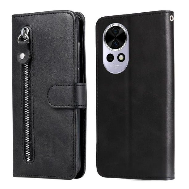 Funda con Cremallera para Huawei Nova 12, Carcasa Cartera de Cuero PU con Soporte y Tarjetero