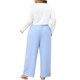 thumbnail image 3 of Conjunto de Pijama para Mujer de Talla Grande Agnes Orinda, Top Corto de Manga Larga con Cuello en V y Pantalones de Pierna Ancha con Cordón a Rayas, Conjunto de Ropa de Dormir de 2 Piezas 5X Azul, 3 of 6