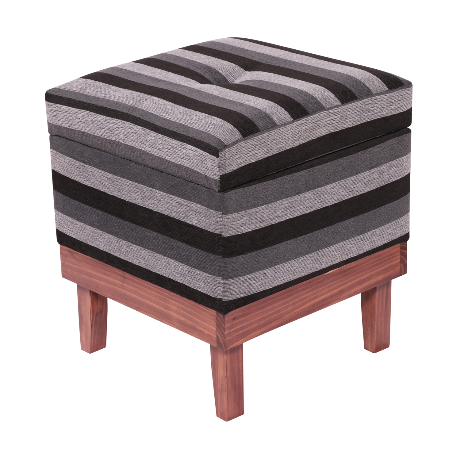 Máxima Design - Pouf Baúl Emilia Rayas Negro Gris 45X45X46 Cm