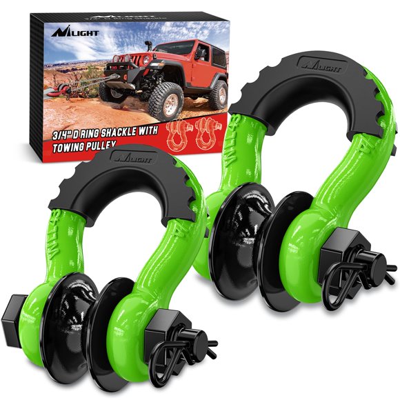 Shackle Nilight con forma de anillo en D, 4,75 toneladas, con polea de remolque, 2 unidades, color verde