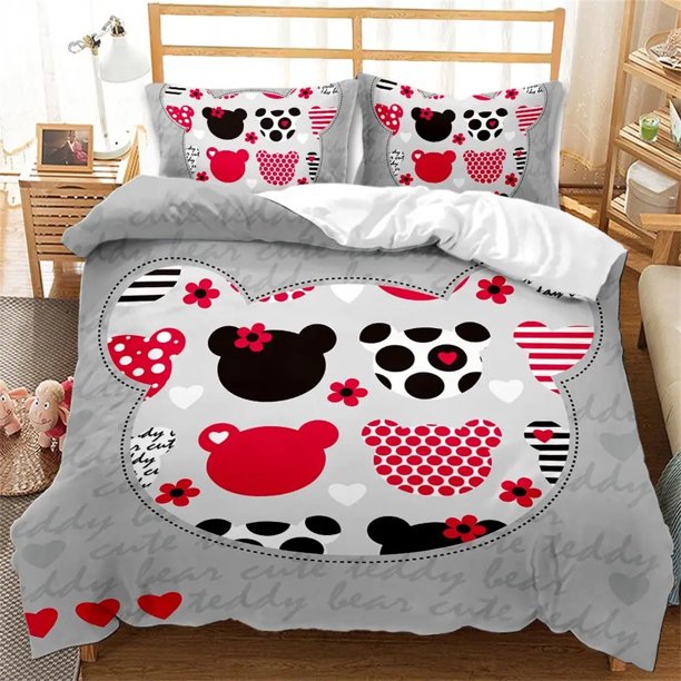x306 Bed SheetsDuvet Cover Lovely Bedding Set Cartoon Bed Pillowcase Size Bedroom Decoration 3-Piece Bedding Set (1 Duvet Cover + 2 Pillow Shams) nj306