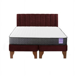 5° Sueño - Cama Europea 2 Plazas + Respaldo Tubular Madera Burdeo