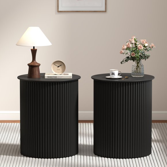 Set de 2 mesas auxiliares redondas AVZEAR de 45 cm, color negro, madera