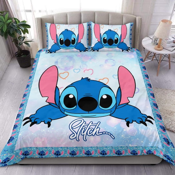Cute Blue Stitch Graphic Cartoon Full Bedding Duvet Cover Set 3-Piece Bedding Set (1 Duvet Cover + 2 Pillow Shams)