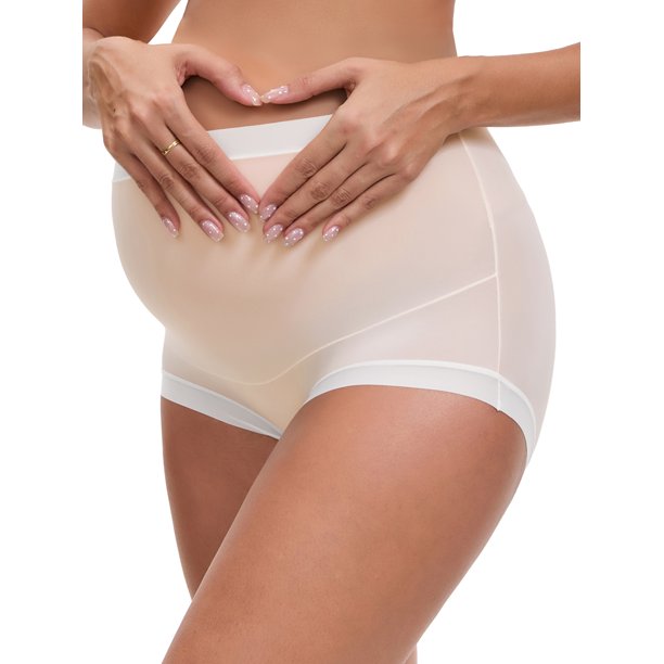 INSPIRE CHIC Ropa interior de maternidad de cobertura total para mujer, talla grande, cintura alta, seda de hielo invisible, bragas transpirables L Rosa claro