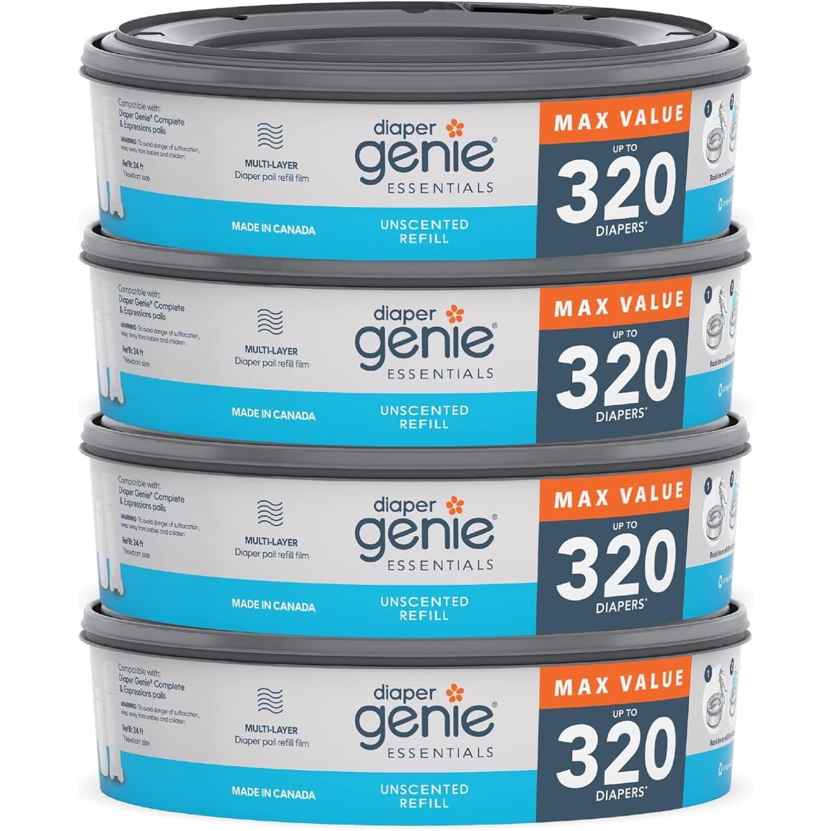 Recarga Diaper Genie Essentials 4 Unidades Sin Aroma 320 Pañales