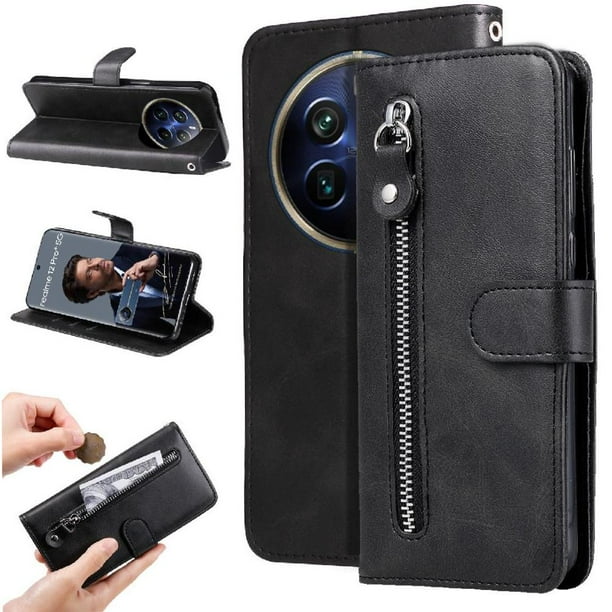Funda con Cremallera para Realme 13 Pro Plus 5G, Carcasa Cartera de Cuero PU con Soporte y Tarjetero
