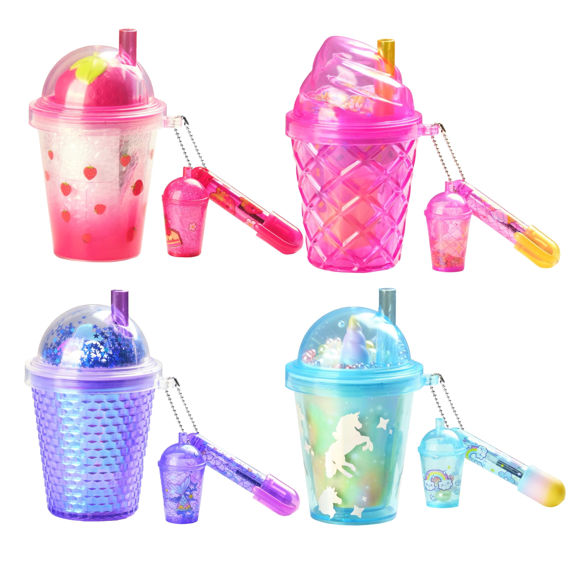 Bonitos Vasos Toy Real Littles Con 4 Sorpresas De Papelería Y Dijes