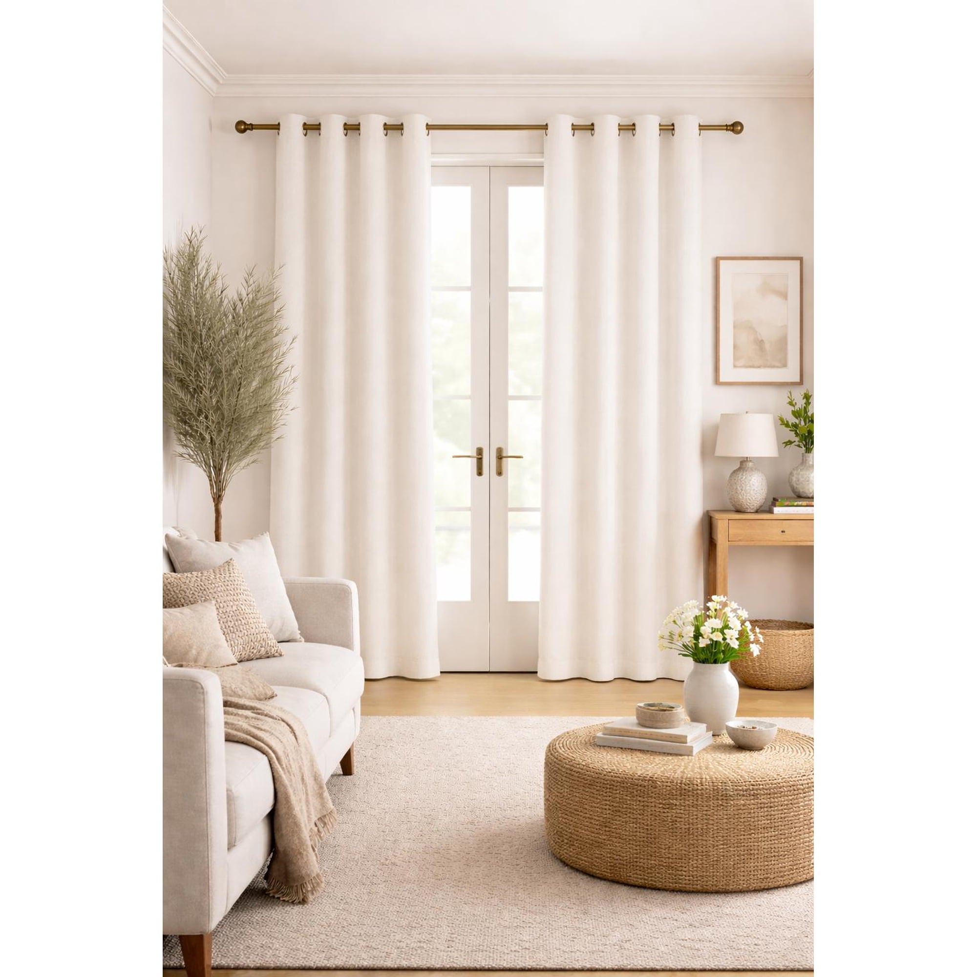 Clems - Cortina De Tela Tipo Lino 100% Blackout Engomada 2 Paños Blanco