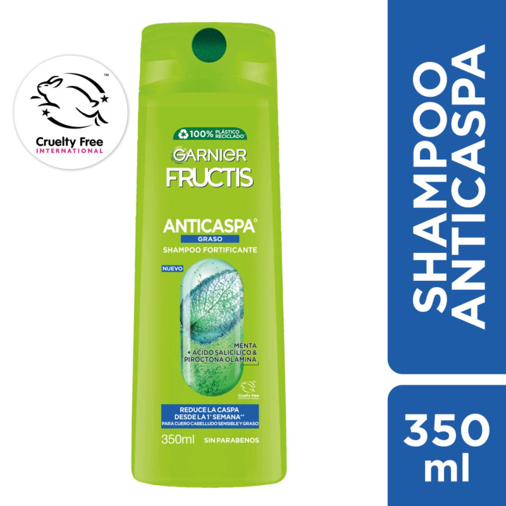 Shampoo Fructis Fortificante Anticaspa Graso Botella, 350 ml
