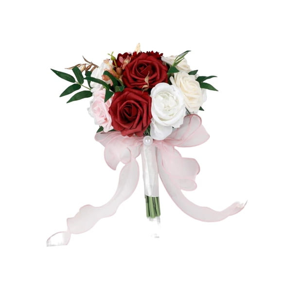 Flor De Dama De Honor Nupcial Con Ramo De Novia Para Boda Hogar Graduación Rojo Blanco