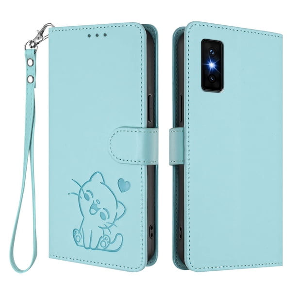 Funda Billetera con Relieve de Gato para Infinix GT 30 Pro, Verde Claro