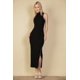 thumbnail image 1 of FASHNZFAB Vestido Largo Ajustado sin Mangas con Cuello Alto y Canalé, Talla Grande para Mujer, 1 of 2
