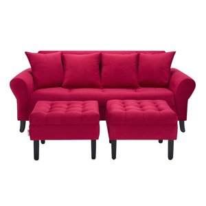 Bodevir - Sofa Lua 3C + 2 Pouf Felpa 20 Burdeo