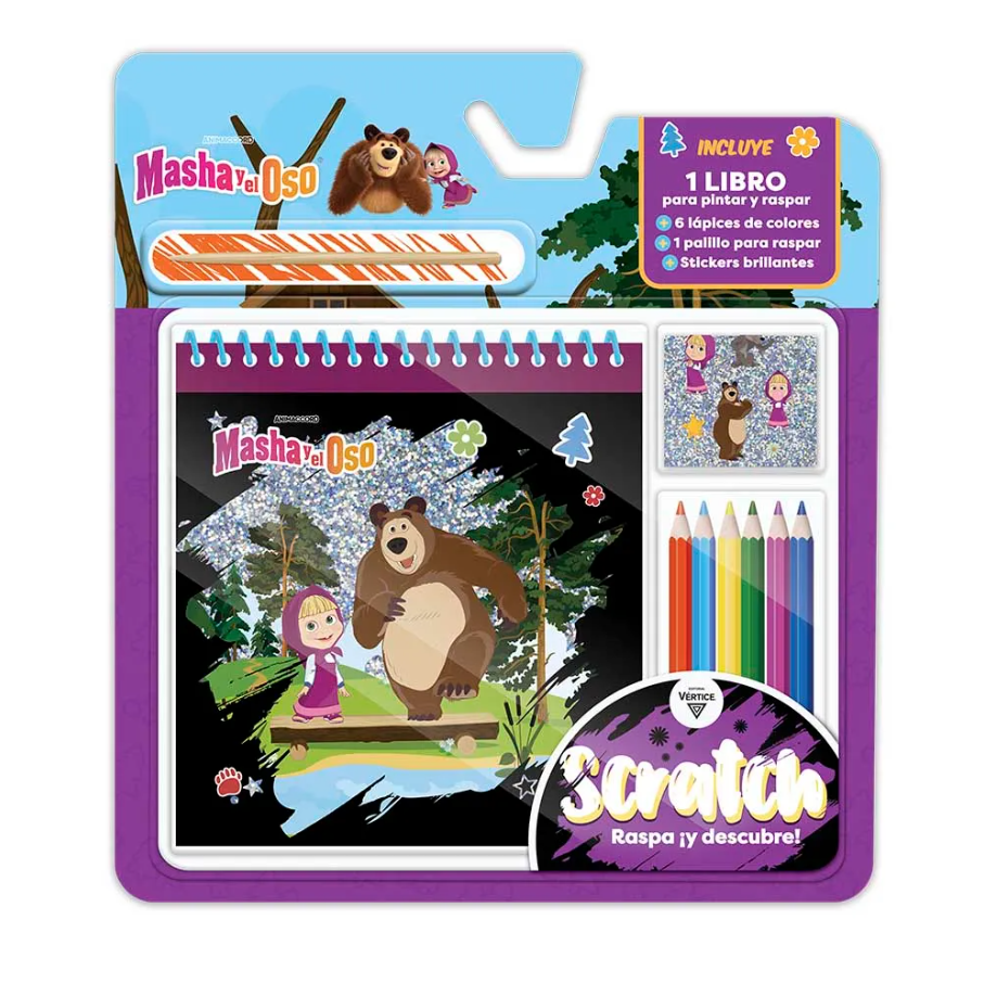 Vértice - Blister Para Pintar Y Raspar Scratch Masha Y El Oso Vertice