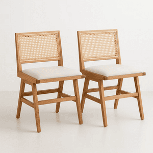 Klik Muebles - Pack De 2 Sillas Aura De Rattan Con Asiento De Tela - Natural Beige