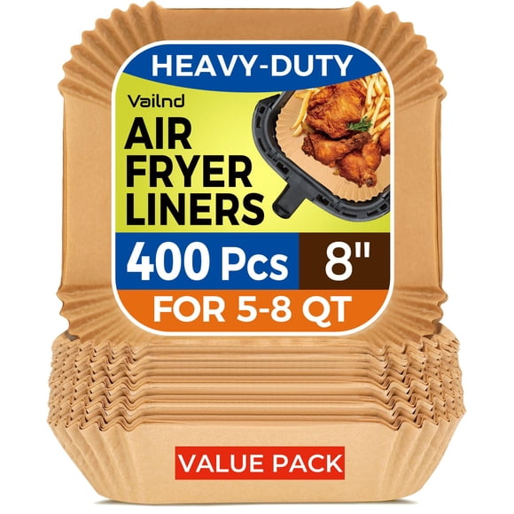 Forros de papel Air Fryer Vailnd, 400 unidades, cuadrados, 8 pulgadas