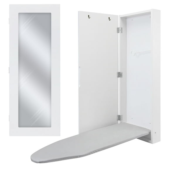 Mueble de pared para tabla de planchar Ivation con espejo, color blanco