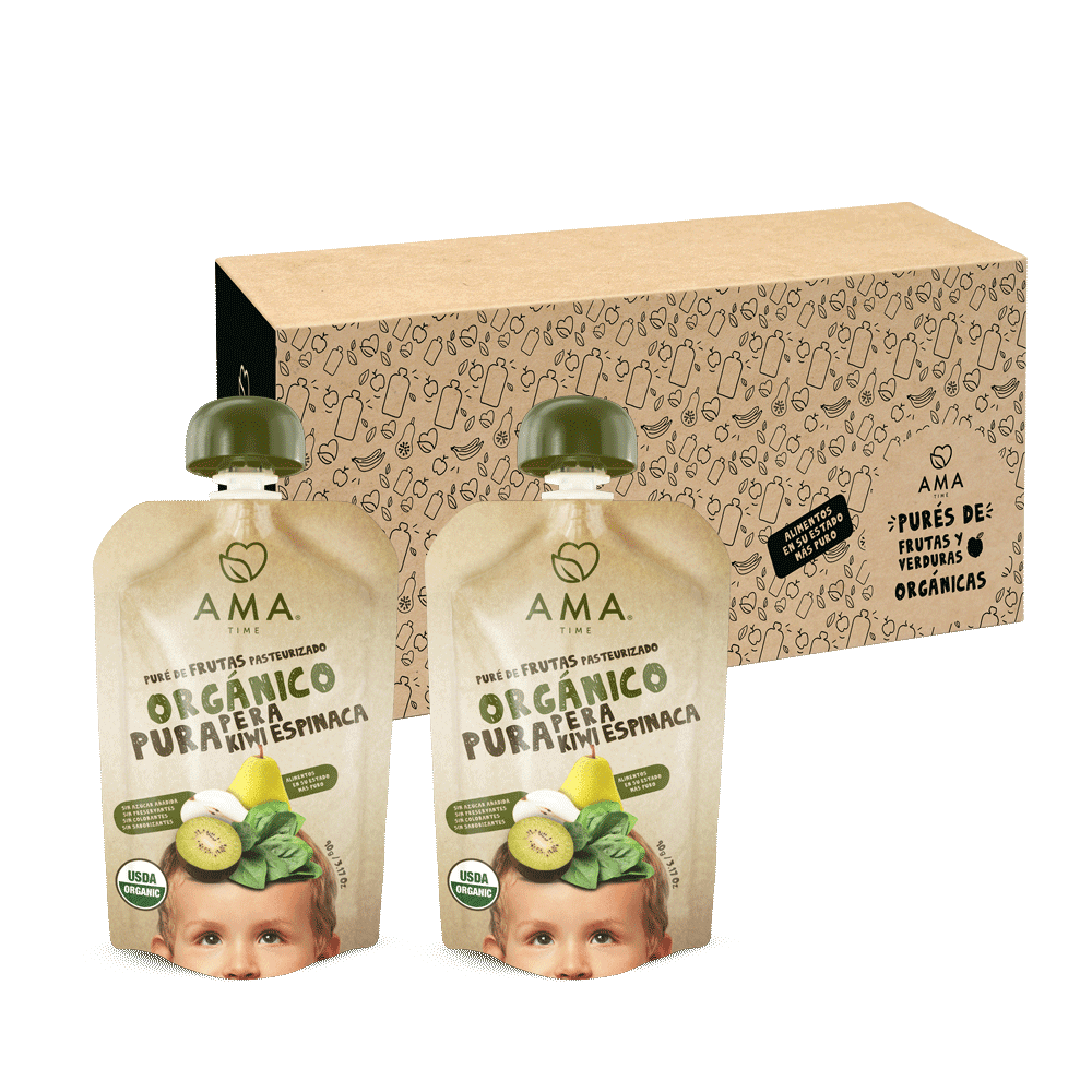 Ama Time - Pack 32 Unid - Puré Pera Kiwi Espinaca 90 Grs