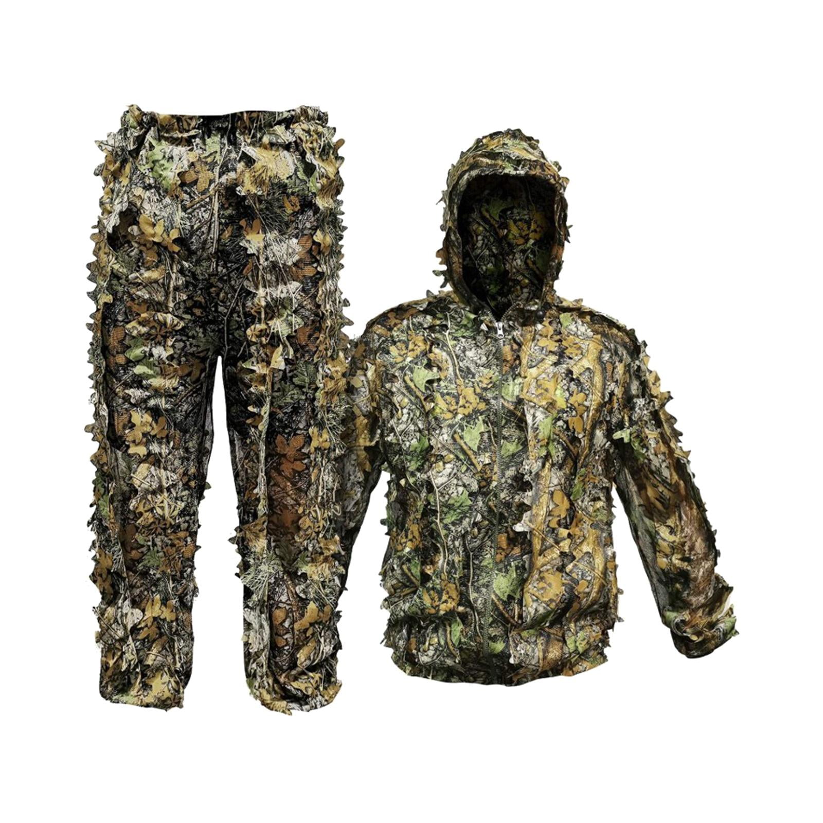 Magideal - Leaves Ghillie Suit Hunting Woodland Chaqueta Con Capucha Pantalón Camo Cremalleras Transpirable Para Senderismo Al Aire Libre Jungle Mujeres Hombres