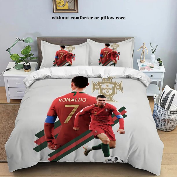 x649 Bed Sheetsed Soccer Stars Bedding Set Stylish design - size bedding set Suitable for bedroom and children's room decoration 3-Piece Bedding Set (1 Duvet Cover + 2 Pillow Shams) nj649