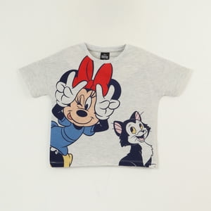 Polera Manga Corta Niña Minnie Gato Gris Disney