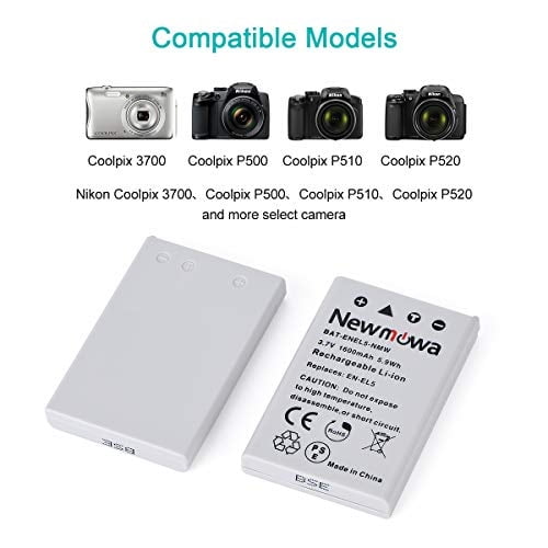 Batería de repuesto Newmowa EN-EL5 paquete de 2 y kit de cargador para cámaras Nikon EN-EL5 Coolpix P530 P520 P510 P100 P500 P5100 P5000 P6000 P90 P80
