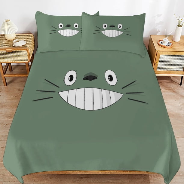 x73 My Neighbor Totoro Bed Duvet Cover Microfiber Bedding Sets 3D Printed Lightweight 3 Piece Comforter Sets, 1 Duvet Cover And 2 Pillow Shams for Kids Boys Girls 79"x90" jn73