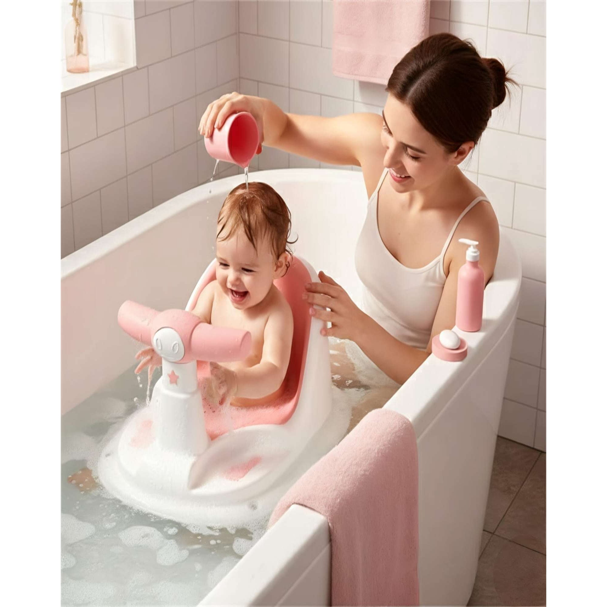 Todo Para El Hogar - Silla De Baño Para Bebe Con Sonidos Y Manubrio Didáctico Color Rosa