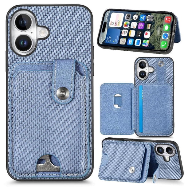Funda Billetera Tejida para iPhone 16 Plus con Soporte y Tarjetero Azul