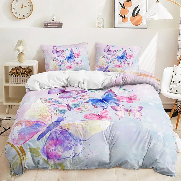 Colorful Butterfly Bedding Sets Fashion Duvet Cover Sets Pillowcase for Kids Girls Gift Bed Linen