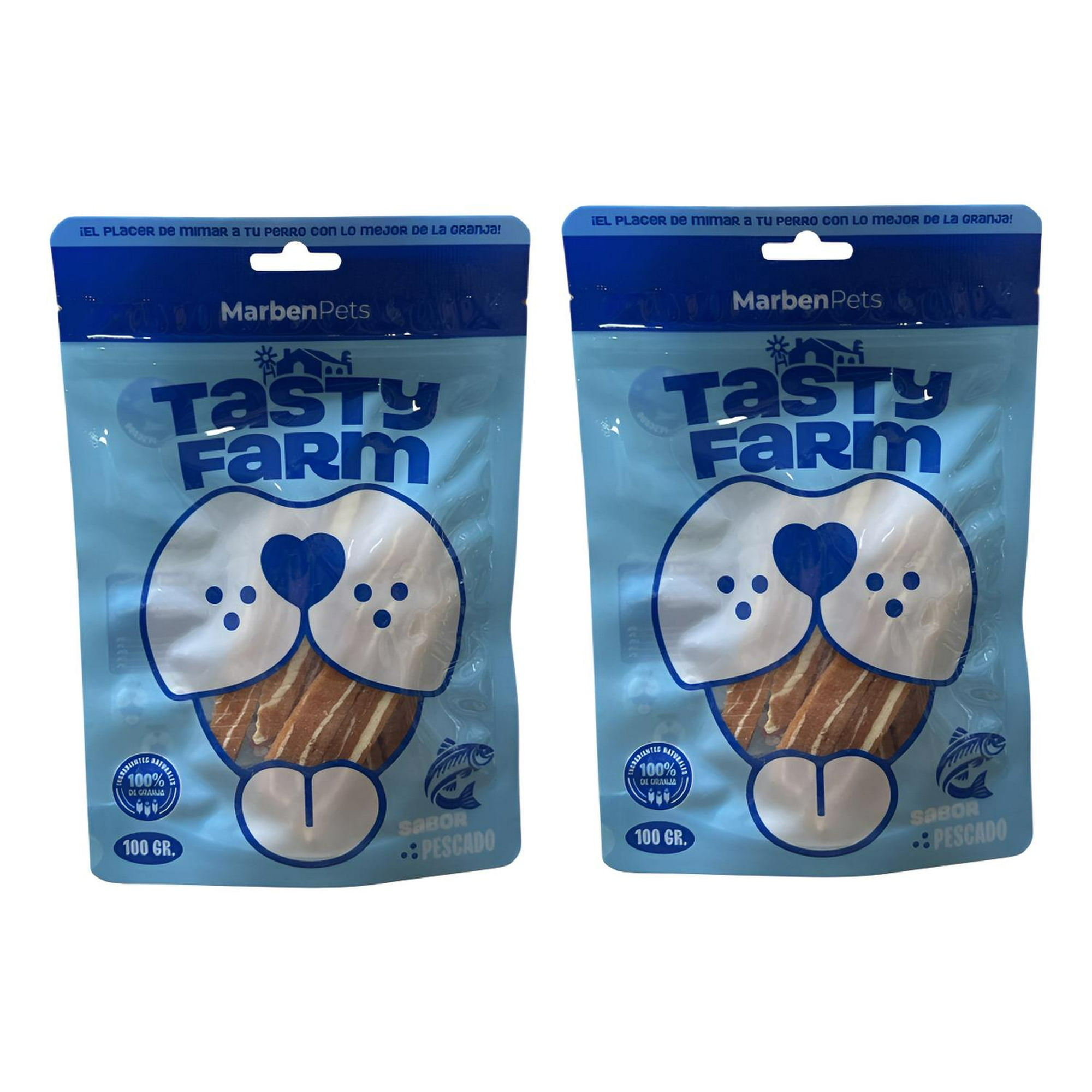 Pack Snack Premium Seco Tasty Farm Para Perros 100g - Pack 2 azul