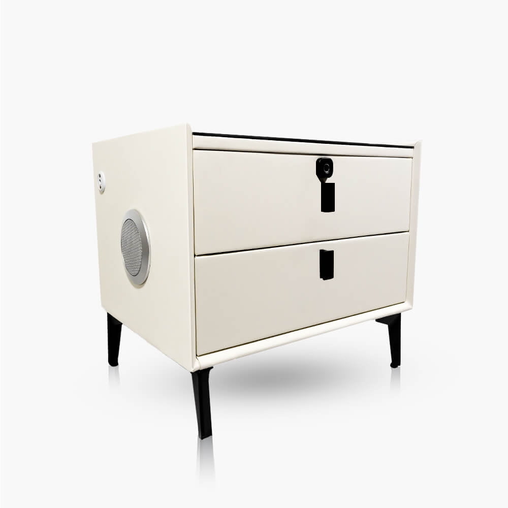 Warrior - Velador Inteligente, Huella, Carga Inalámbrica, Parlantes Y Luz Blanco Pastel