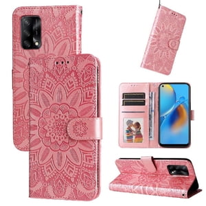 Funda Tipo Cartera Foxdock Para Oppo A74 4G , Diseño Girasol En Relieve, Cuero Pu, Cierre Magnético, Soporte Y Tarjetero