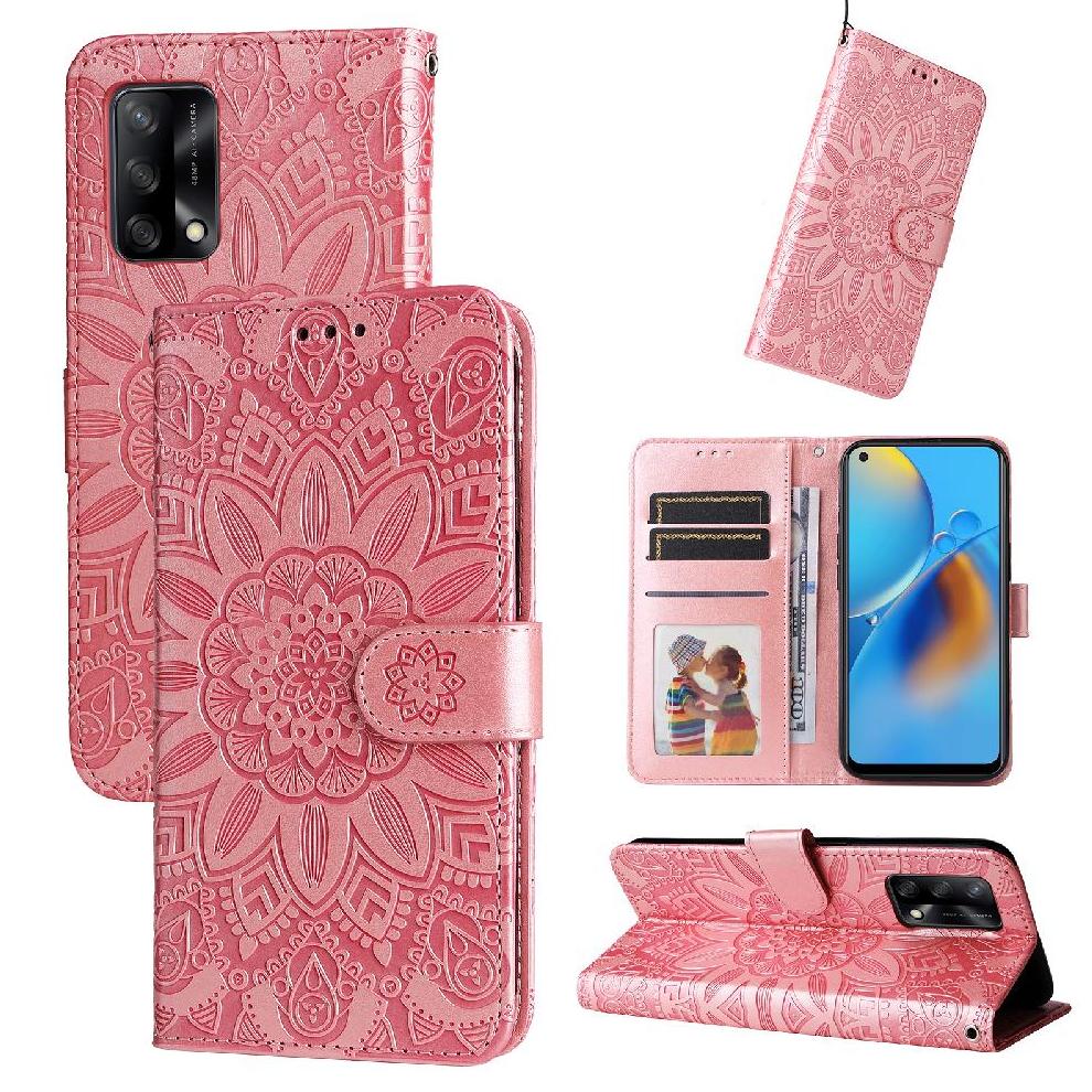 Funda Tipo Cartera Foxdock Para Oppo A74 4G , Diseño Girasol En Relieve, Cuero Pu, Cierre Magnético, Soporte Y Tarjetero