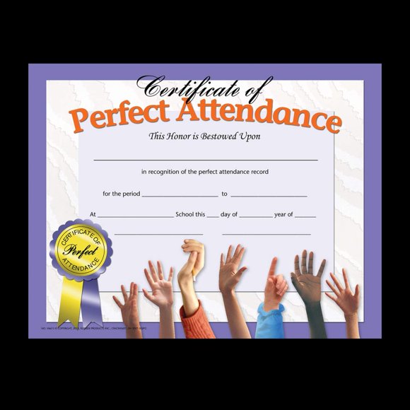 Certificado Perfect Attendance de Flipside Products 8,5x11 30P