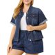 thumbnail image 1 of Chaqueta de mezclilla corta con botones al frente para trabajo, colegio o escuela de manga corta para mujer de talla grande Agnes Orinda 2X azul marino, 1 of 7