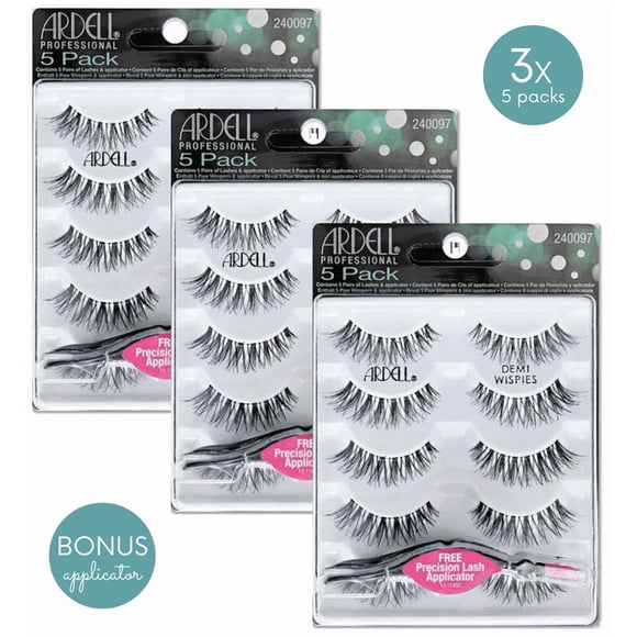 Eyelashes Ardell Black Demi Wispies, 15 pares (3 paquetes)
