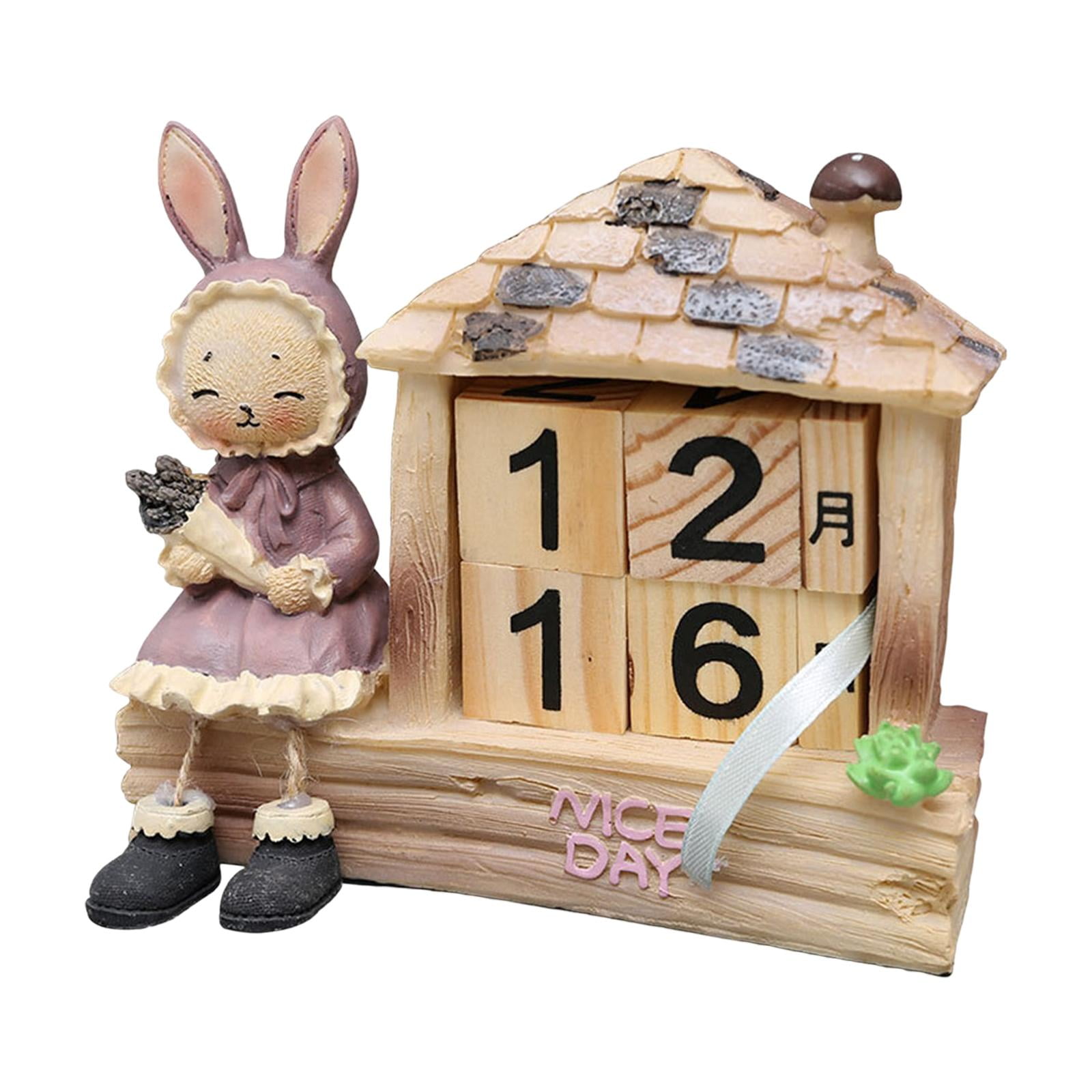 Magideal - Bloques De Calendario De Escritorio, Calendario De Madera Estilo Nórdico Pantalla De Cubo De Número De Escritorio Calendario De Mesa Reutilizable Para Conejita