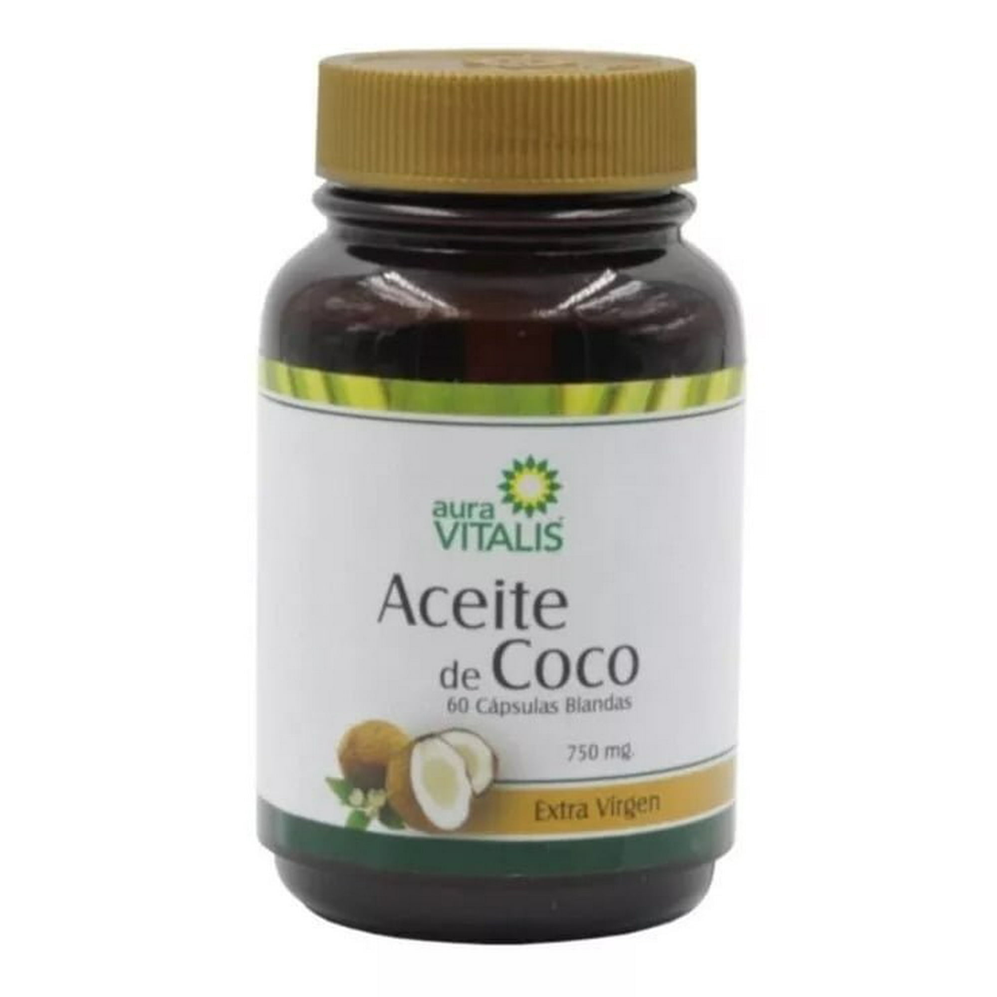 Aura Vitalis - Aceite De Coco 60 Cápsulas C/u 750mg Extra Virgen A.v Sabor Natural A.v