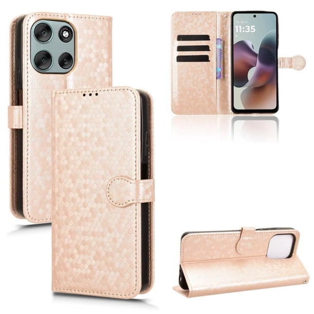 Funda Cartera Lunares Motorola Edge G56 5G con Tarjetero, Correa y Soporte Oro