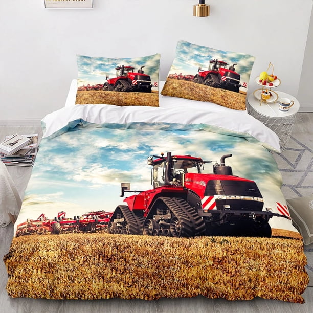 v248 Bed Sheets Tractor Farm Bedding Set,Duvet Cover Comforter Bed Set Quilt Cover Pillowcase,King Queen Twin Size Boys Girls Adults 3-Piece Bedding Set (1 Duvet Cover + 2 Pillow Shams) Bed Sheets ju2