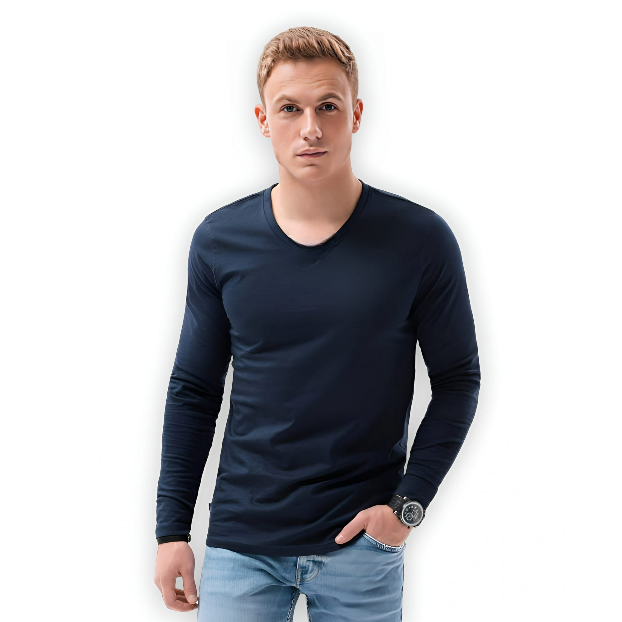 Home Fashion - Polera Hombre Manga Corta Cuello Redondo Azul Marino Talla M