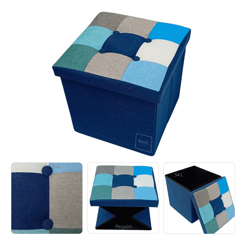 Genérico - Puff Baúl Plegable Organizador 76X38 Tela Mix Azul