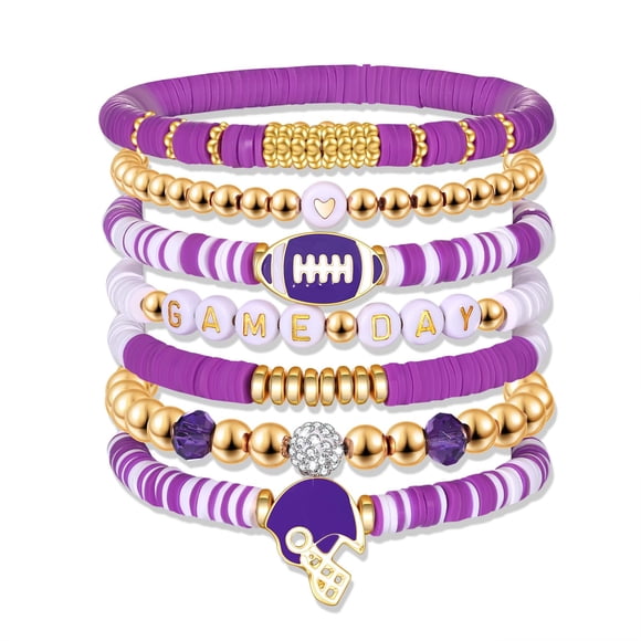 Pulsera NVENF de fútbol Heishi elástica - Pack de 7 - Morado