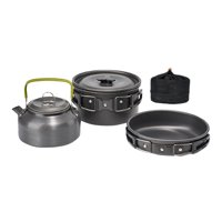 Magideal - Juego De Cocina Para Acampar De 3 Piezas, Olla, Sartén, Hervidor Antiadherente, Utensilios De Cocina Portátiles Para Acampar, Kit De Cocina Para Sende Negro