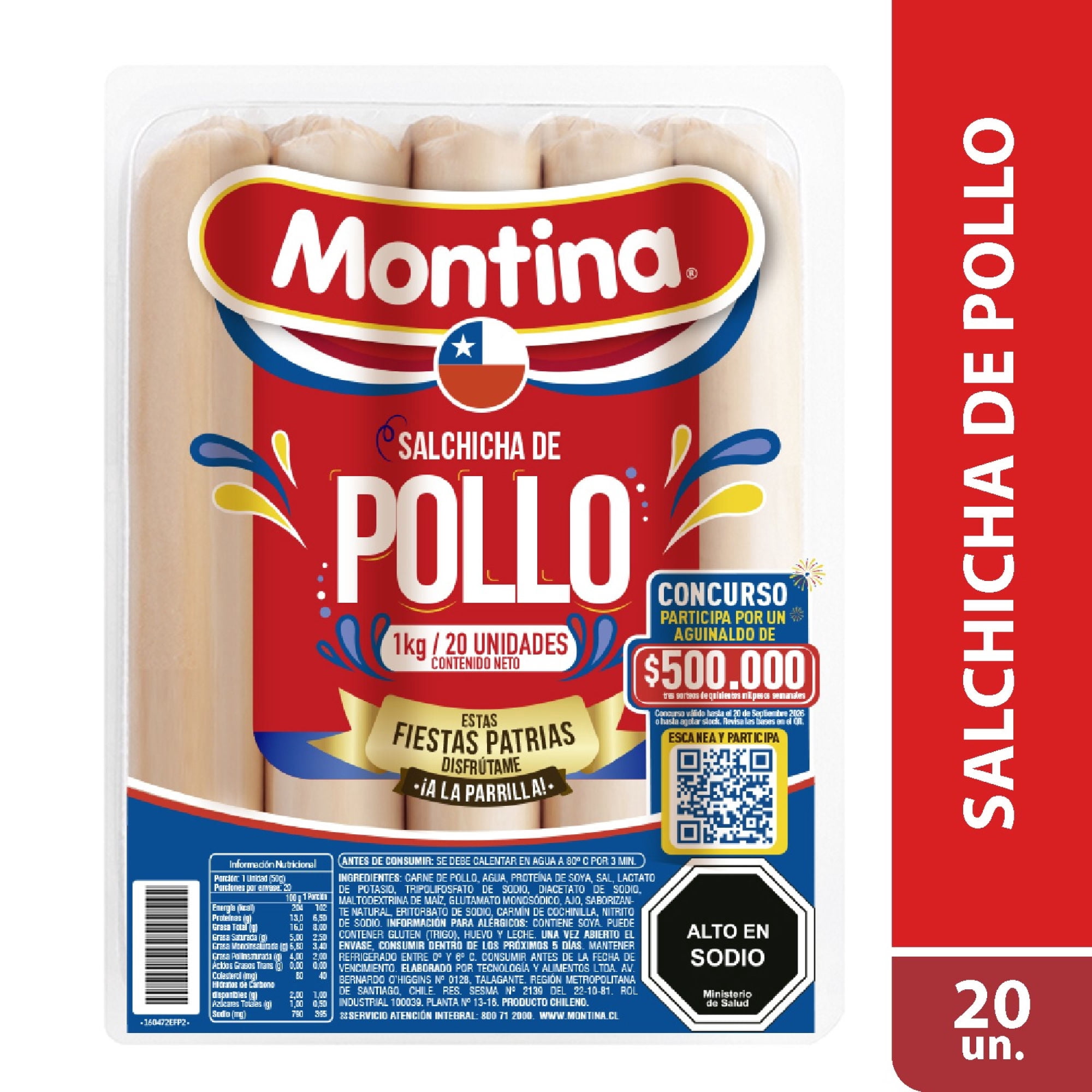 Salchichas De Pollo Display (20 Un) 1 Kg Montina